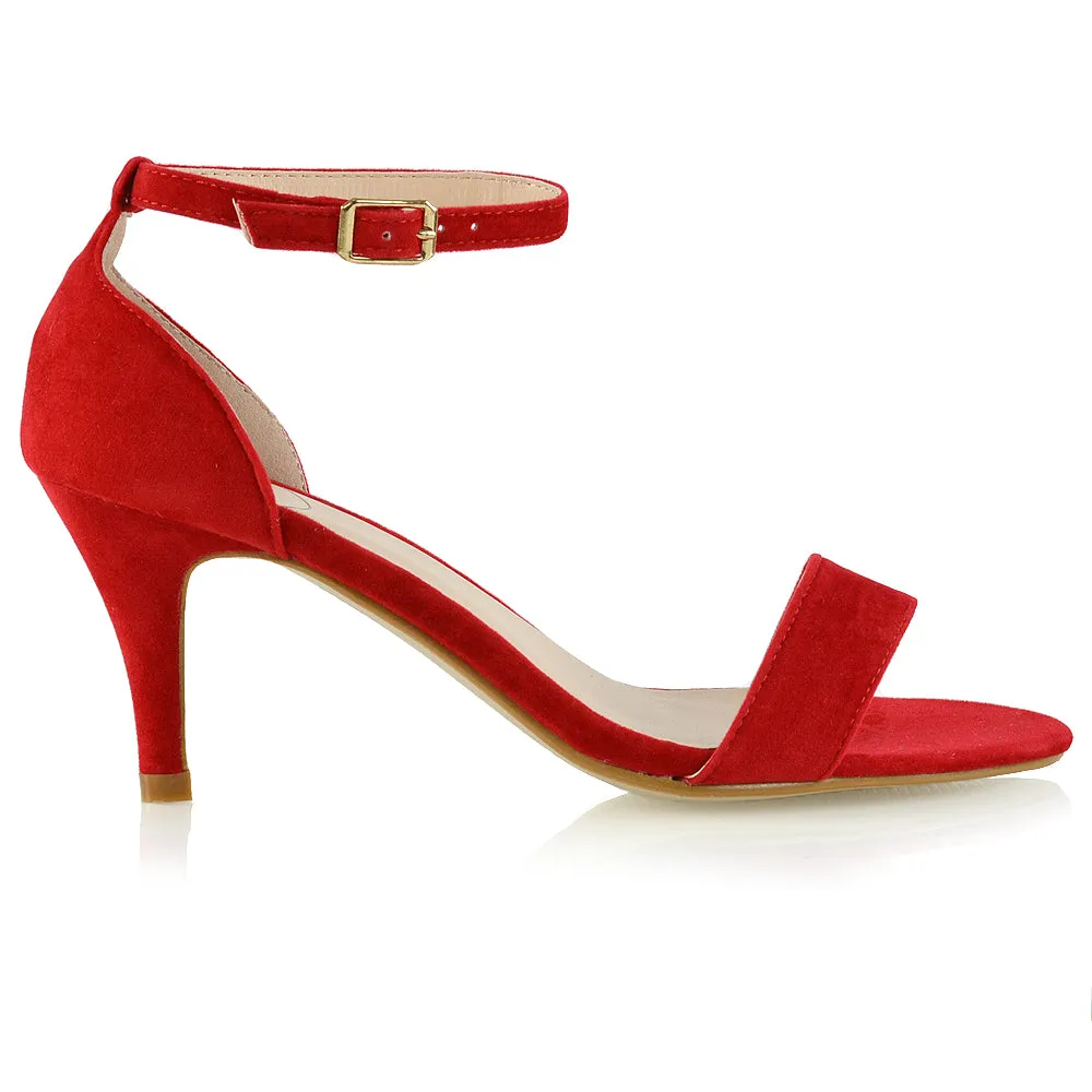 Jamie-Lee Dainty Buckle Ankle Strap mid Stiletto High Heel Sandals in Red