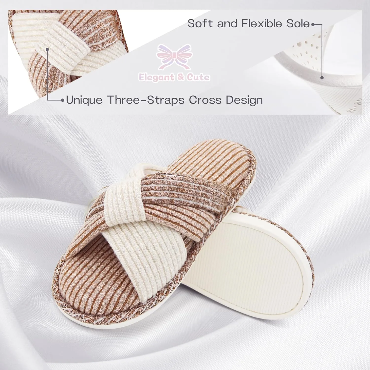 Jerzmy Cross Slippers for Women, Cozy Soft Bow Memory Foam House Bedroom Slippers Trendy Woman Gifts Home Shoes for Room Indoor Kitchen