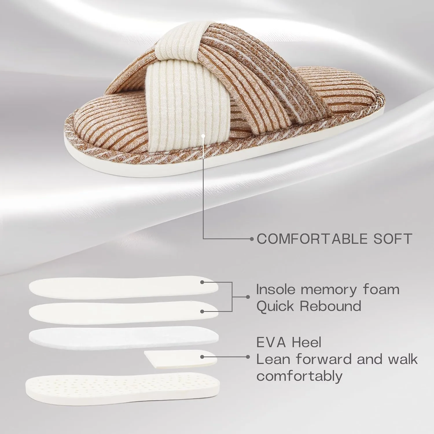 Jerzmy Cross Slippers for Women, Cozy Soft Bow Memory Foam House Bedroom Slippers Trendy Woman Gifts Home Shoes for Room Indoor Kitchen