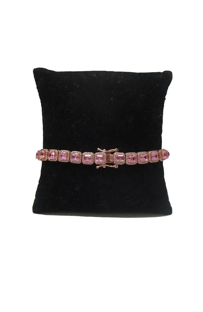 Large Stone Tennis Bracelet Pink CZ