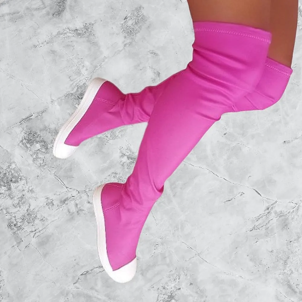 Liliana Women Thigh High Boots Flat Over The Knee Round Toe Tall Boots WANNABE-1