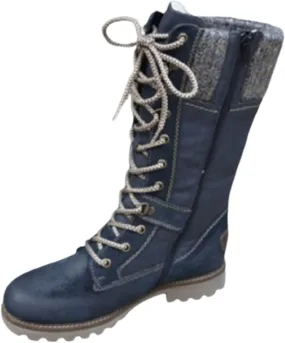 LIUsj JUNST Women Mid-Calf Boots Platform Chunky Heel Lace Up Winter Boots Fashion Wool Round Toe Side Zip Closure Combat Boots Women's Ankle Boots & Booties Ladies Snow Boots,Blue,37