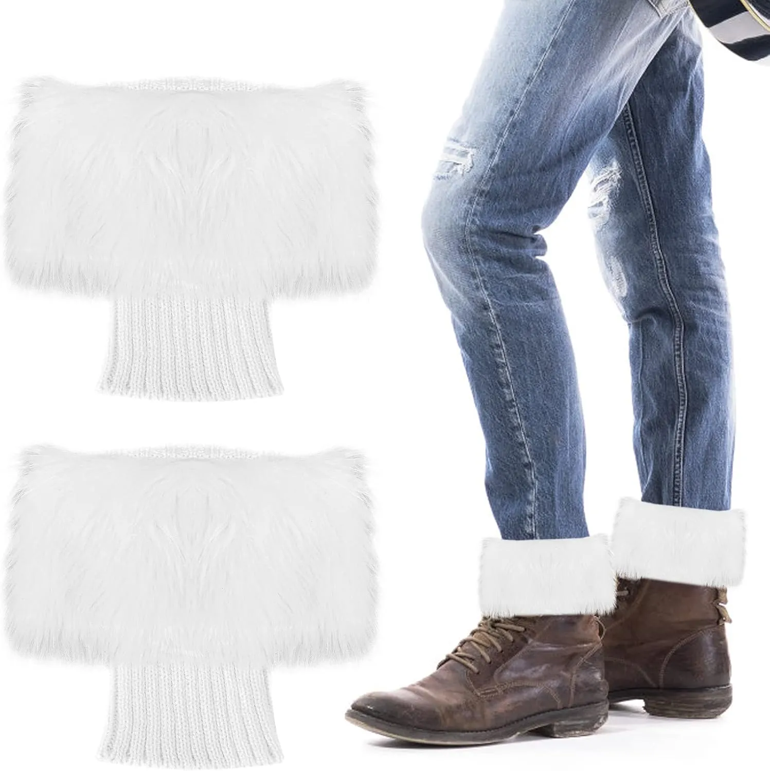 Lusofie Women Short Furry Leg Warmers 1Pair Winter Faux Fur Boot Cuff Fuzzy Fluffy Leg Warmers Knitted Fur Boot Covers Warmers Short Furry Winter Knitted Boot Socks