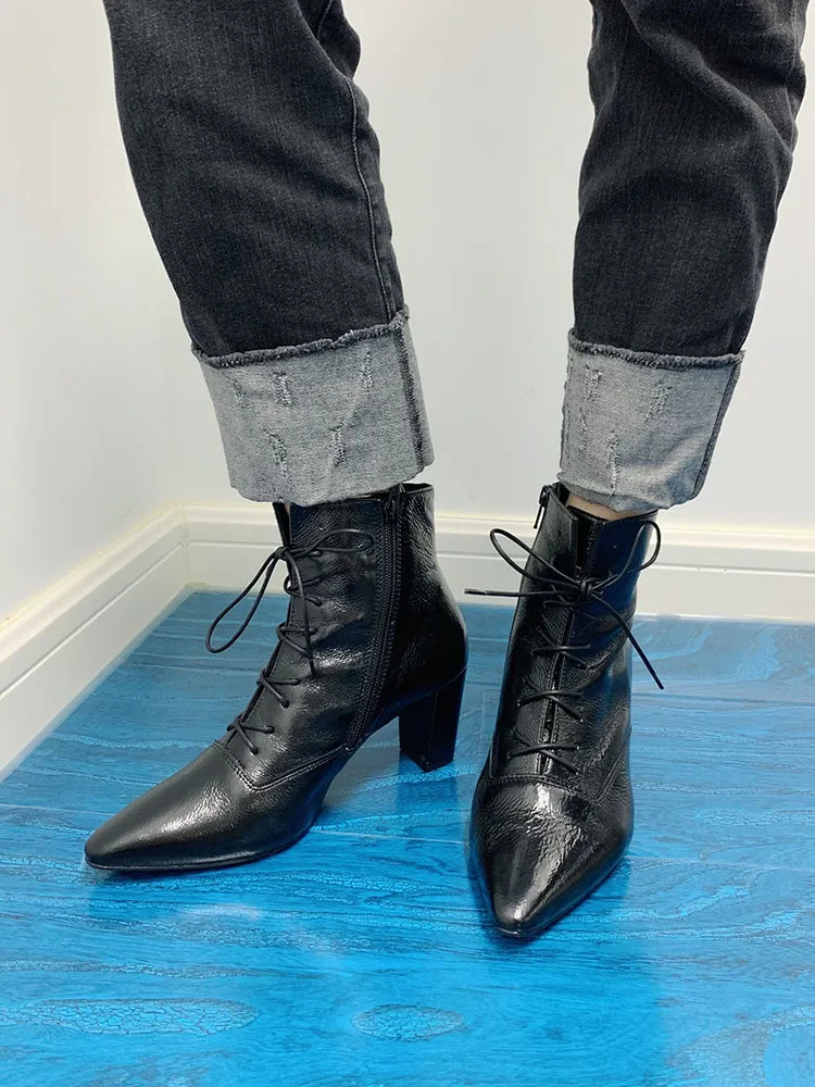 LUXE SEVEN DESIGN LACE UP HEELED ANKLE BOOTS
