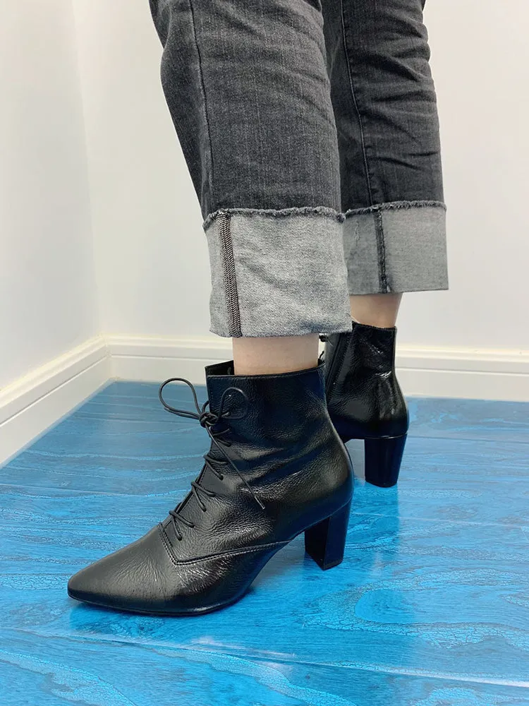 LUXE SEVEN DESIGN LACE UP HEELED ANKLE BOOTS