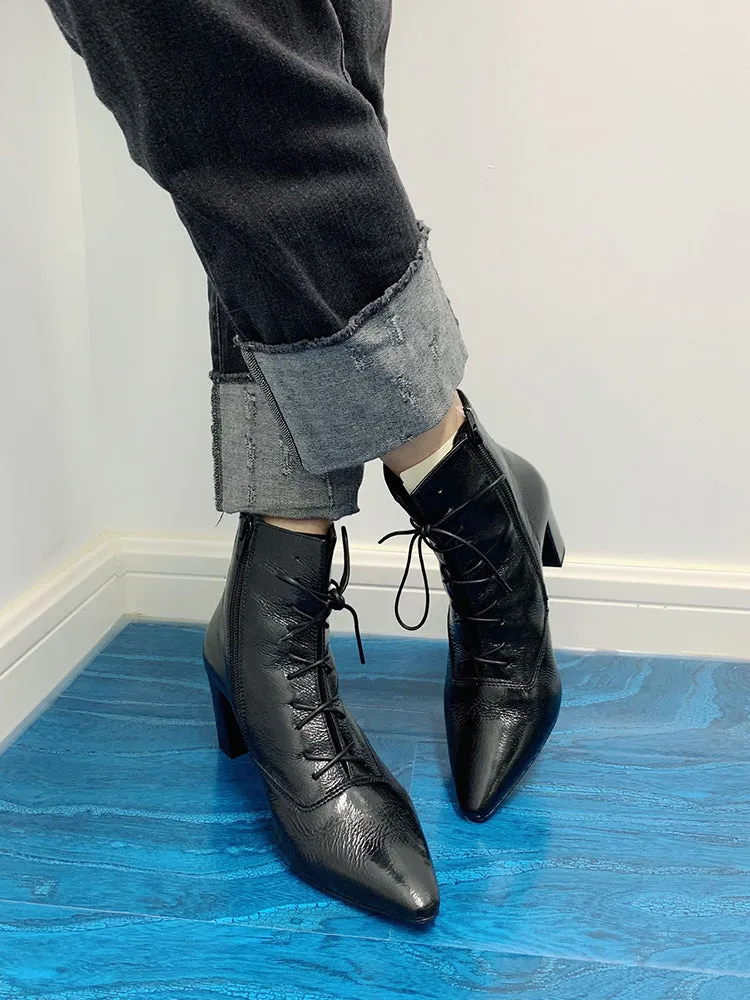 LUXE SEVEN DESIGN LACE UP HEELED ANKLE BOOTS