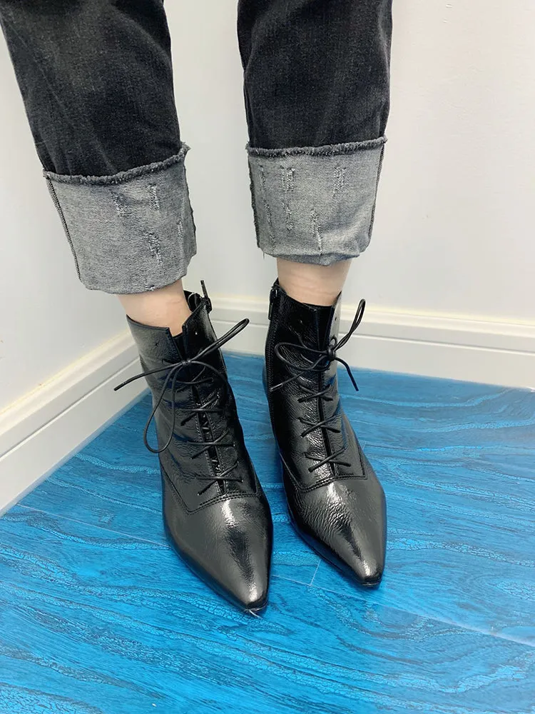 LUXE SEVEN DESIGN LACE UP HEELED ANKLE BOOTS