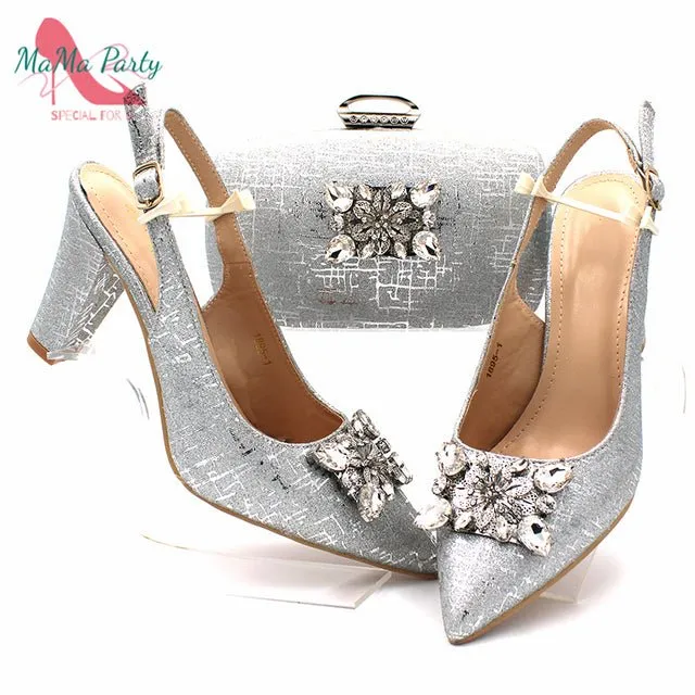 MAMA PARTY High Quality Crystal Bling Design Shoes with Matching Bag