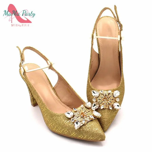MAMA PARTY High Quality Crystal Bling Design Shoes with Matching Bag