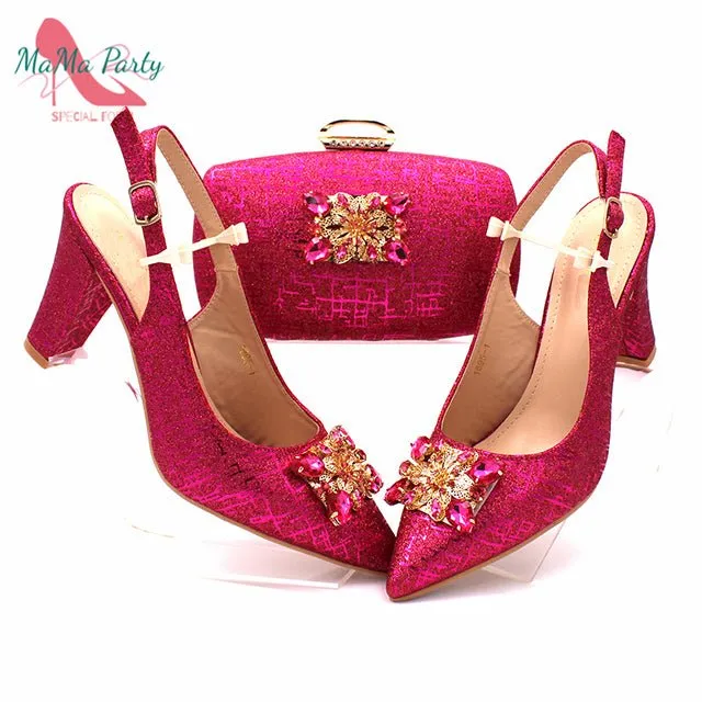 MAMA PARTY High Quality Crystal Bling Design Shoes with Matching Bag