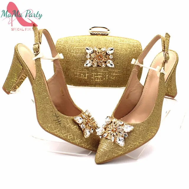 MAMA PARTY High Quality Crystal Bling Design Shoes with Matching Bag