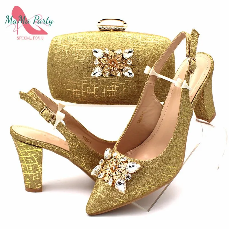 MAMA PARTY High Quality Crystal Bling Design Shoes with Matching Bag