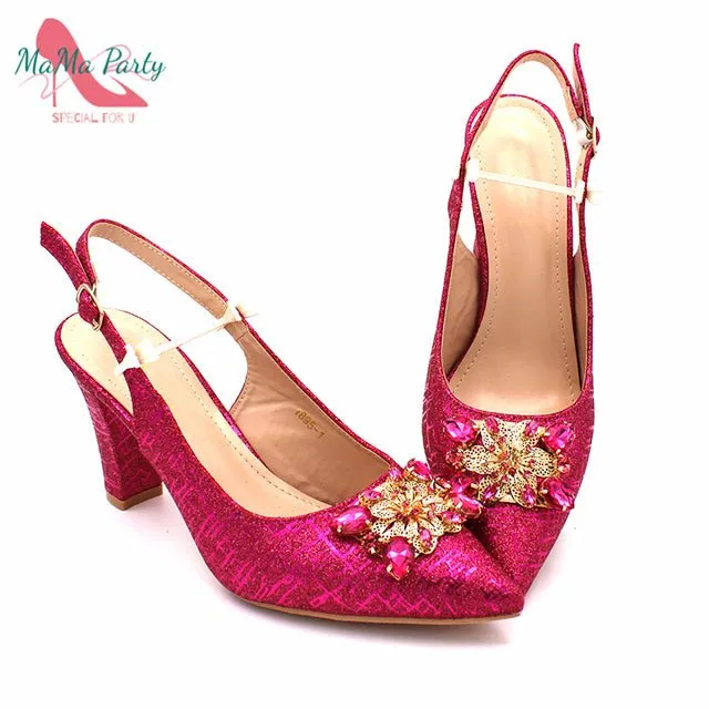 MAMA PARTY High Quality Crystal Bling Design Shoes with Matching Bag