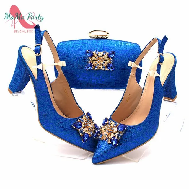 MAMA PARTY High Quality Crystal Bling Design Shoes with Matching Bag