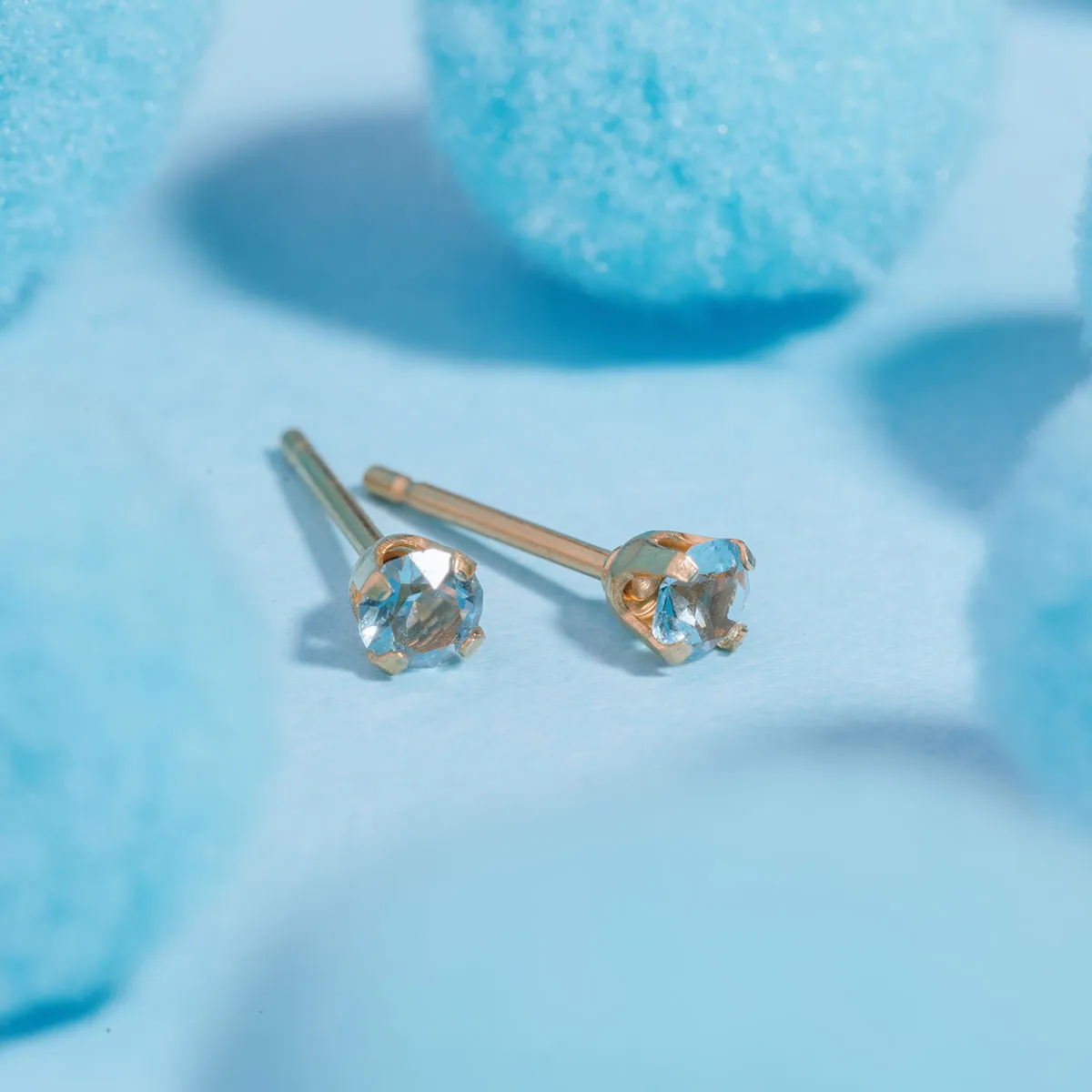 March Birthstone 14k Gold Plated Stud Earrings