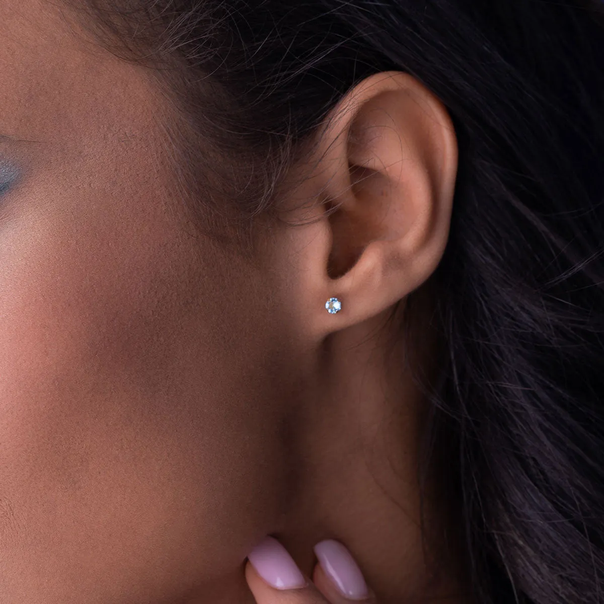 March Birthstone 14k Gold Plated Stud Earrings