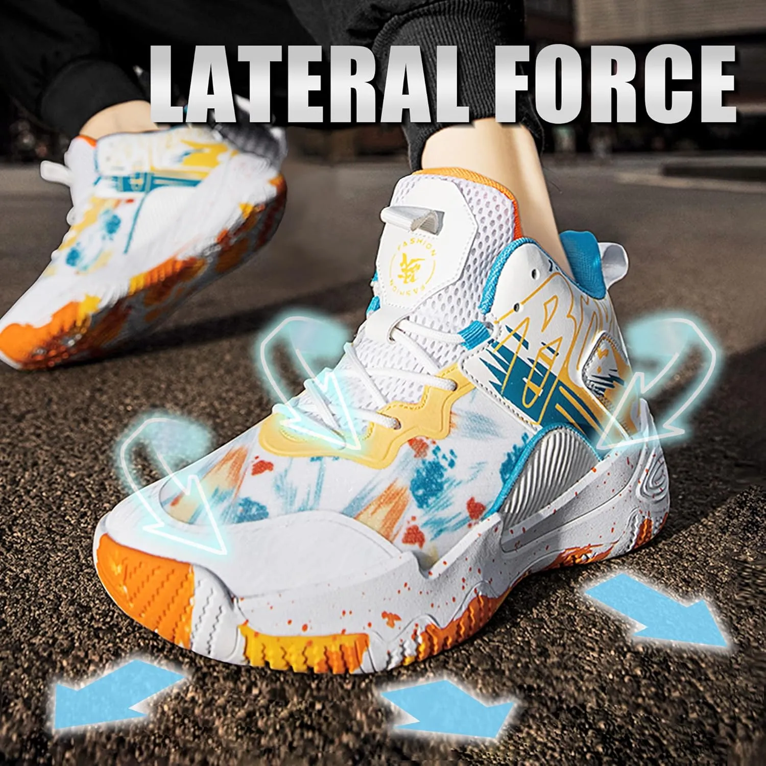 Men's Basketball Shoes Breathable Anti Slip Fashionable Graffiti Training Shoes Outdoor Shoes