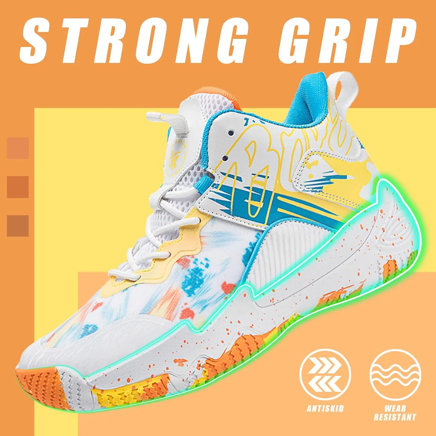 Men's Basketball Shoes Breathable Anti Slip Fashionable Graffiti Training Shoes Outdoor Shoes