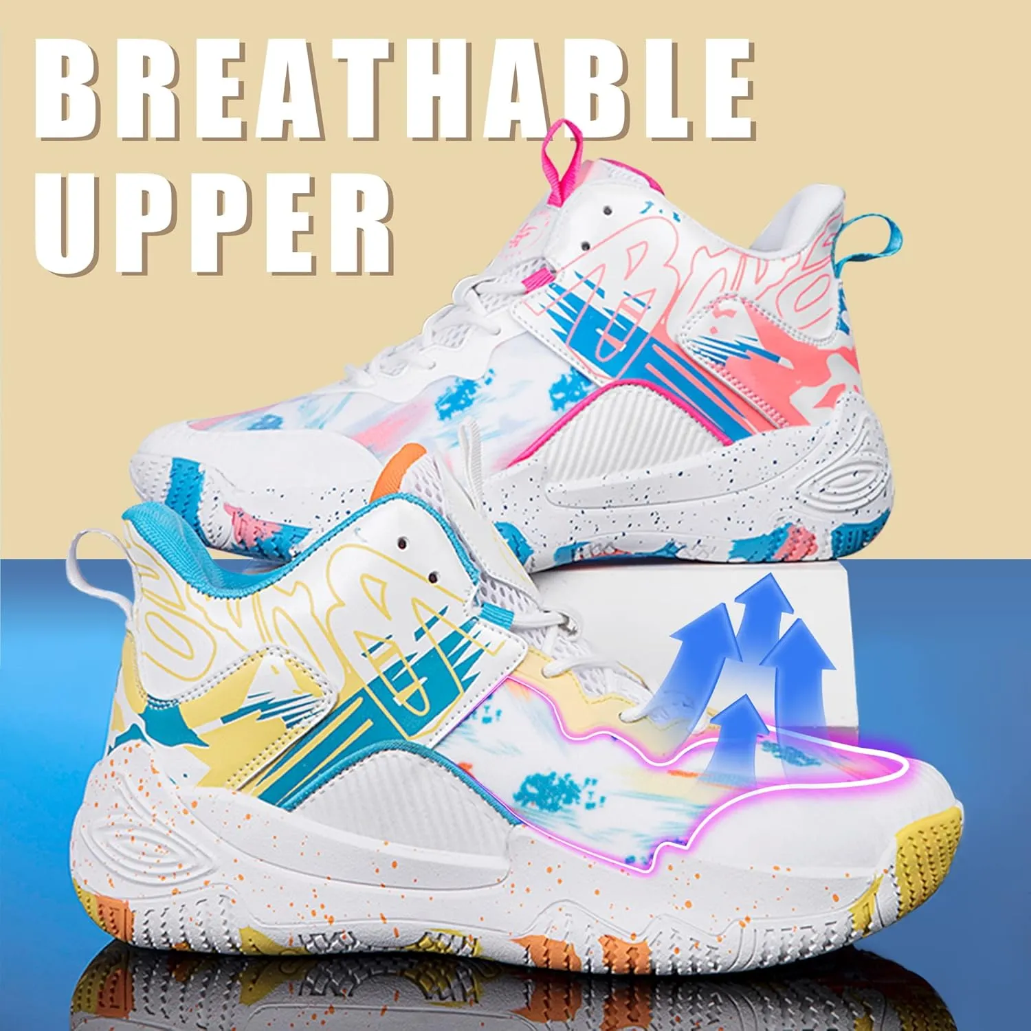 Men's Basketball Shoes Breathable Anti Slip Fashionable Graffiti Training Shoes Outdoor Shoes