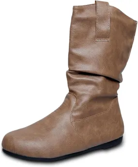 Mid Calf Boots for Women Slouchy Pull on Riding Boots Lace up Knee High Boots Side Zipper Flat Combat Boots