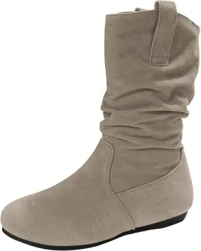 Mid Calf Boots for Women Slouchy Pull on Riding Boots Lace up Knee High Boots Side Zipper Flat Combat Boots
