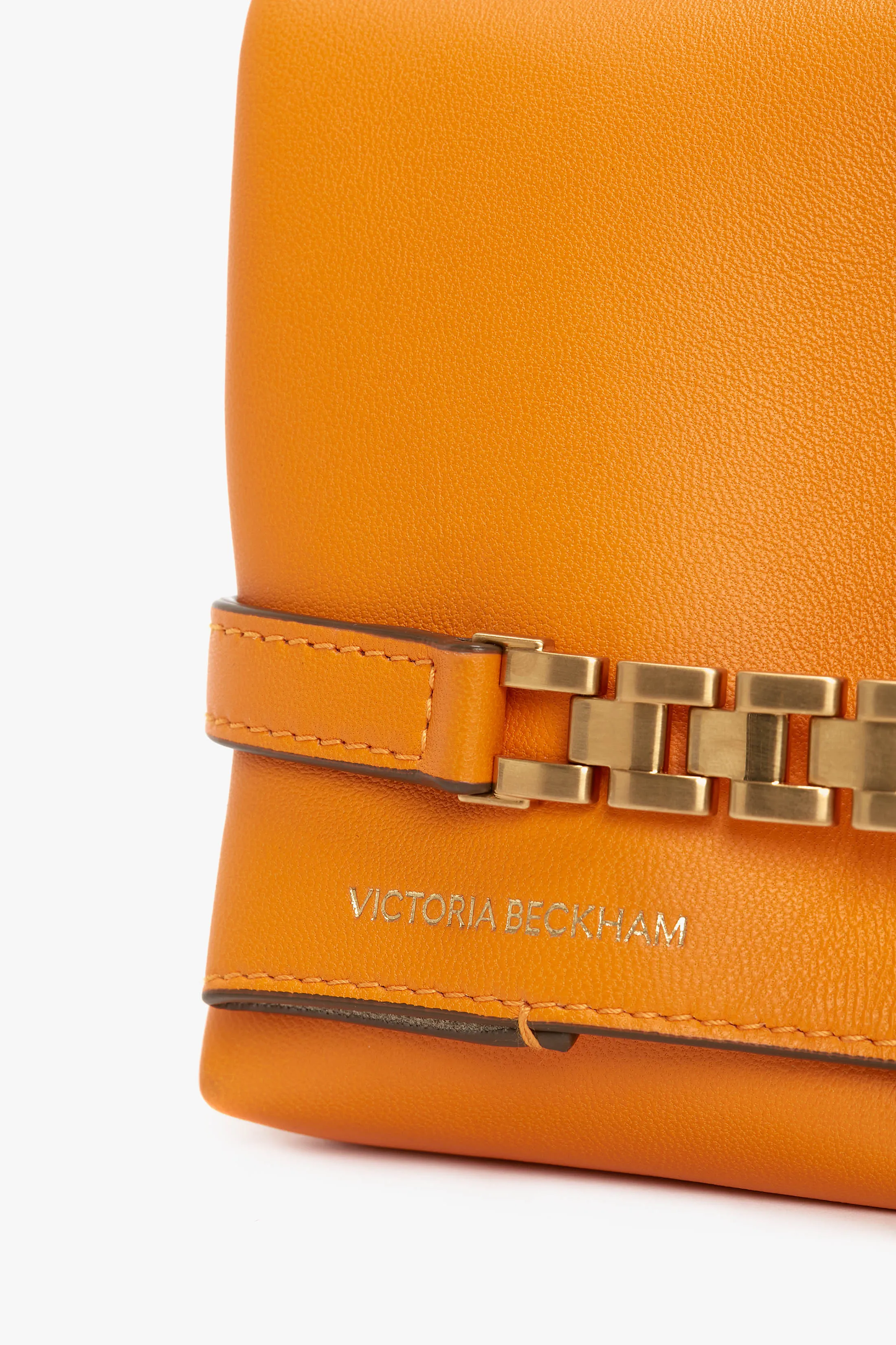 Mini Chain Pouch Bag With Long Strap In Mandarin Leather