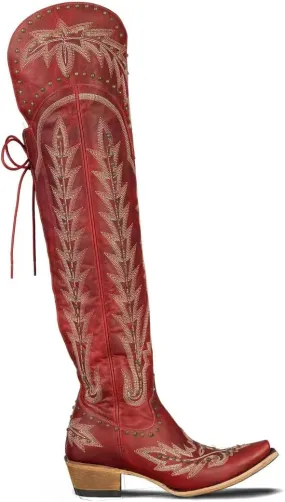 MissHeel Studded Over the Knee Cowboy Boots for Women Adjustable Thigh High Cowgirl Boots