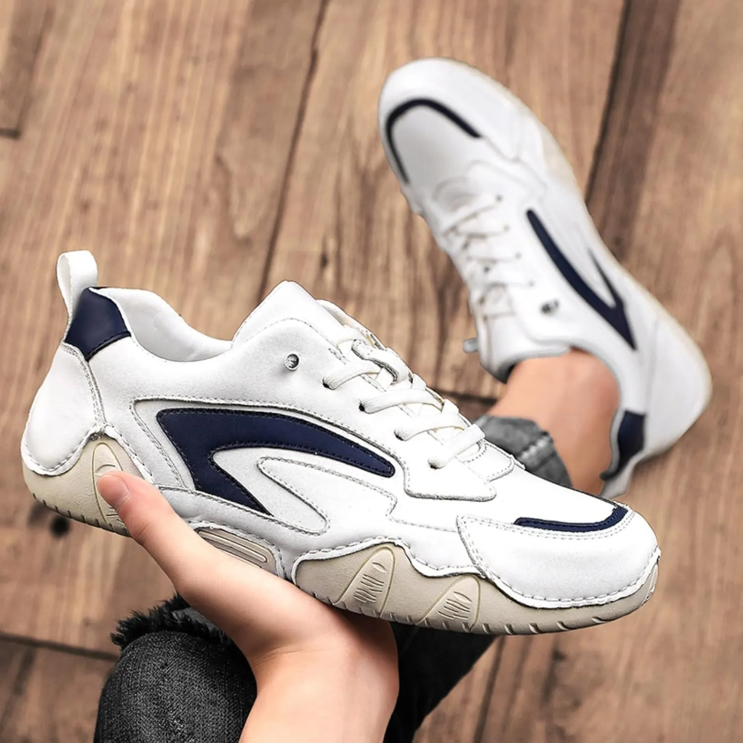 Myallfeet Men's Leather Comfort Driving Sneakers Fashionable, Comfortable and Non-Slip Slip-On Driving Shoes Casual Lightweight Moccasin Shoes