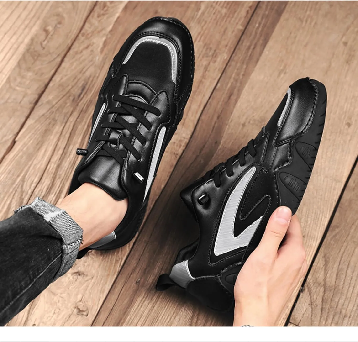 Myallfeet Men's Leather Comfort Driving Sneakers Fashionable, Comfortable and Non-Slip Slip-On Driving Shoes Casual Lightweight Moccasin Shoes