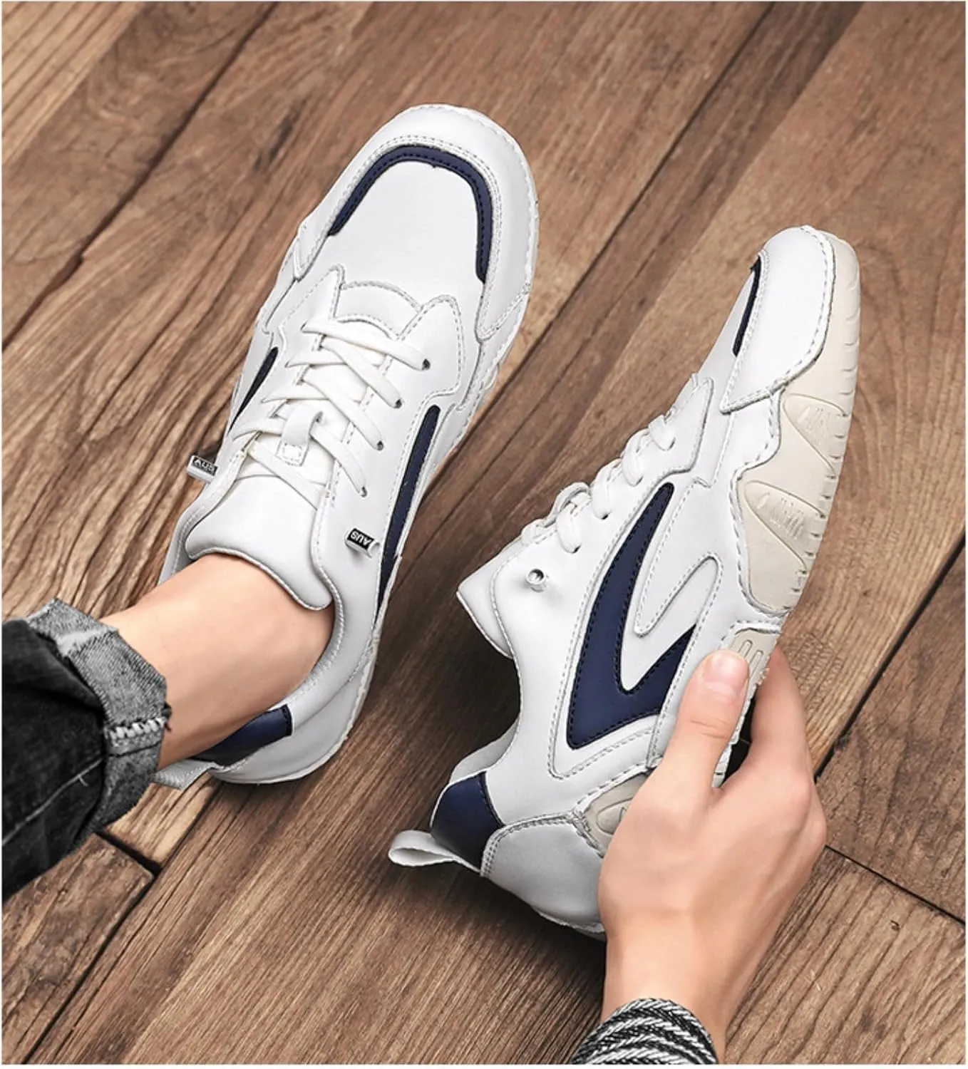 Myallfeet Men's Leather Comfort Driving Sneakers Fashionable, Comfortable and Non-Slip Slip-On Driving Shoes Casual Lightweight Moccasin Shoes