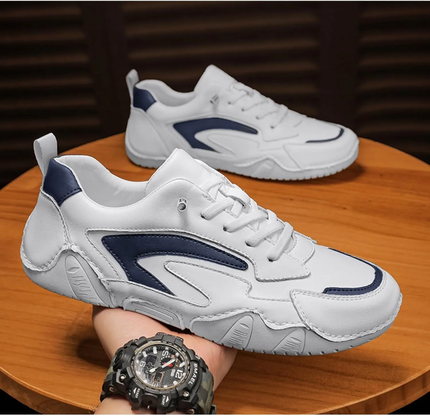 Myallfeet Men's Leather Comfort Driving Sneakers Fashionable, Comfortable and Non-Slip Slip-On Driving Shoes Casual Lightweight Moccasin Shoes