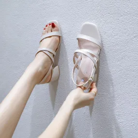Nude Block Heels Sandals Women's Summer Mid Heel Chunky Heel Soft Bottom High Heel Shoes