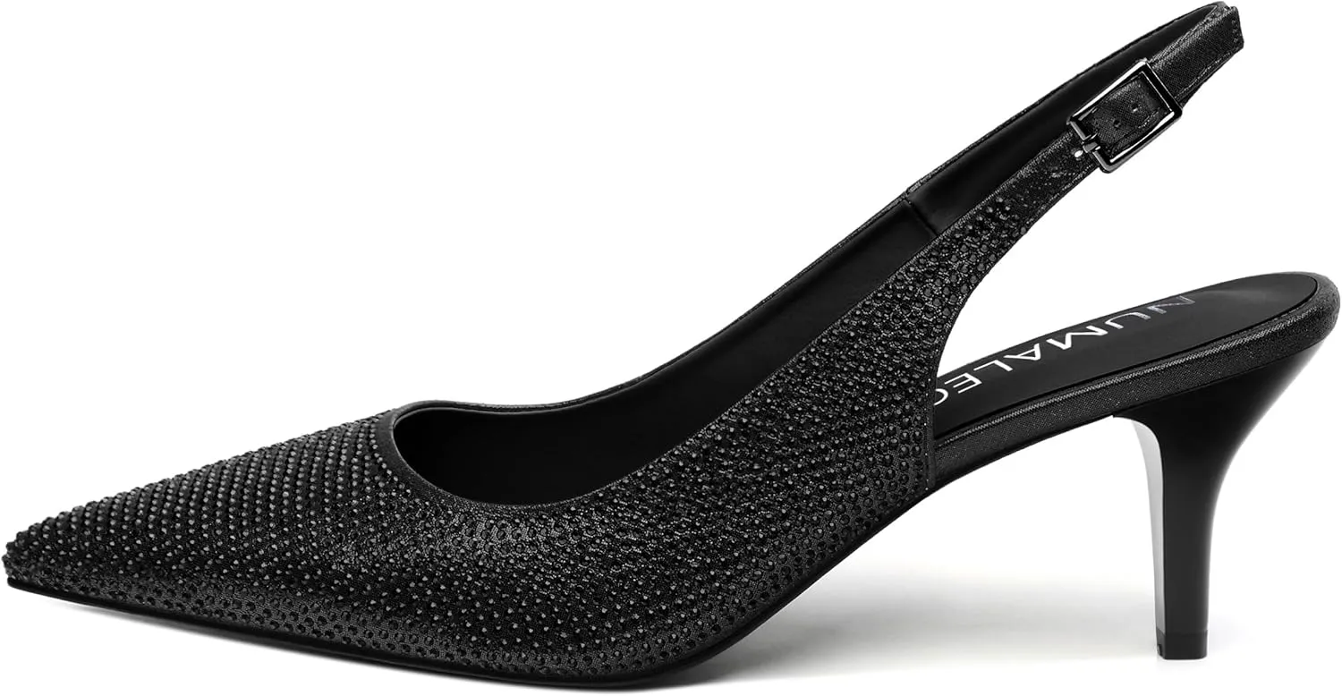 NUMALEO Slingback Heels for Women Pointed Close Toe Kitten Heels Patent Pumps Dress Party Comfy Stiletto 2.5 Inch Dress Shoes