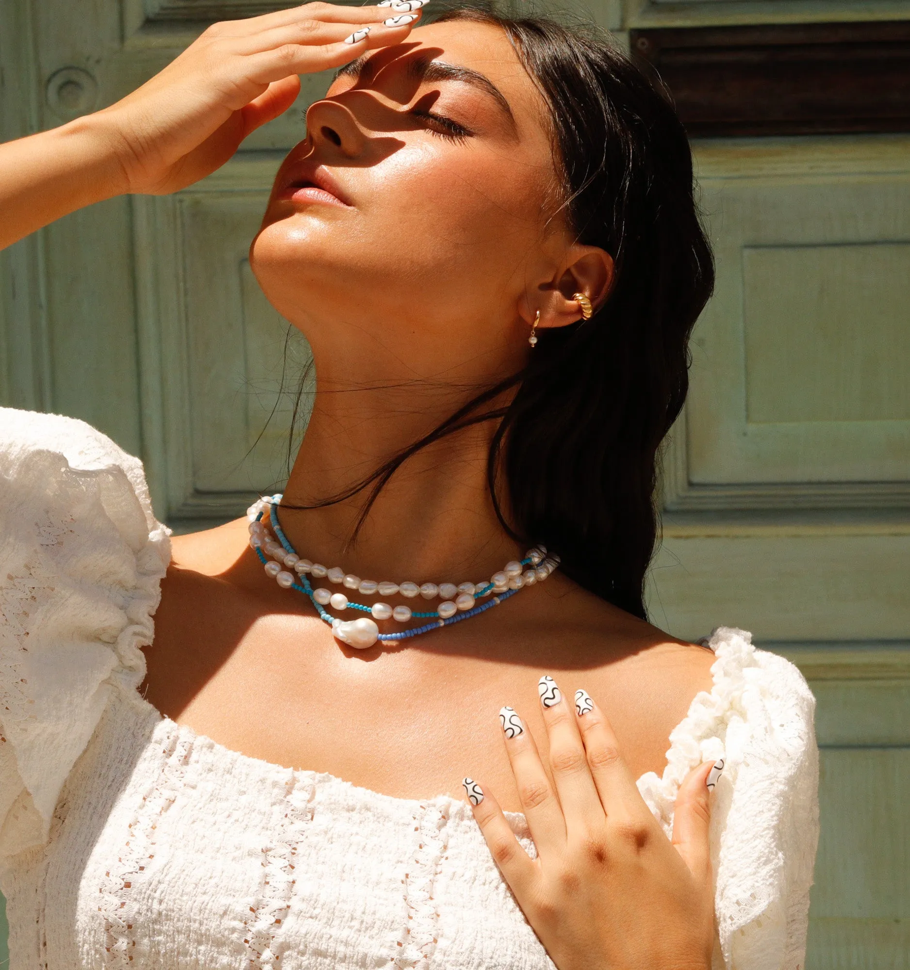 Pearl Necklace With Mini Turquoise