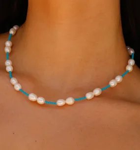 Pearl Necklace With Mini Turquoise