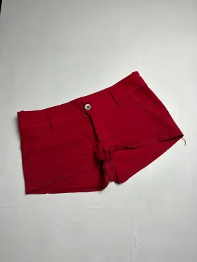 Red denim low rise mini/micro short (XS)