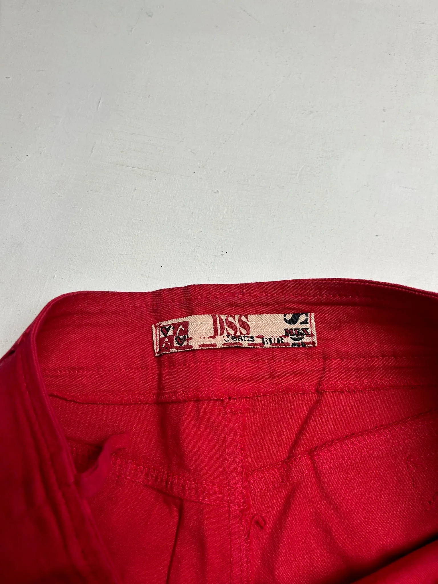 Red denim low rise mini/micro short (XS)