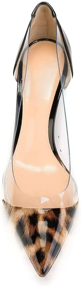 SAMMITOP Women's 65mm Pointed Toe Transparent Pumps Mid Heel Dress Shoes