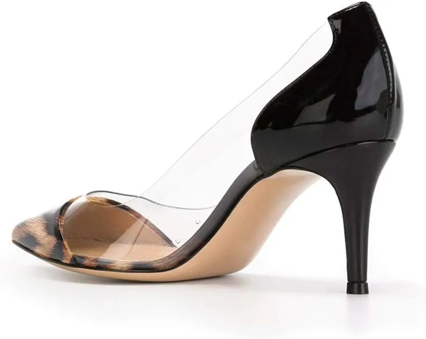 SAMMITOP Women's 65mm Pointed Toe Transparent Pumps Mid Heel Dress Shoes