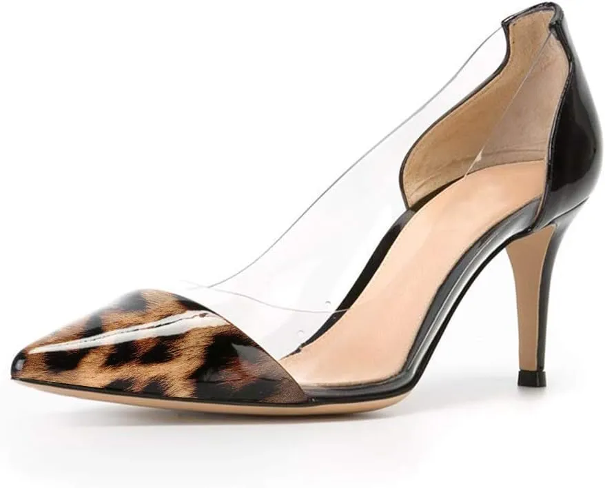 SAMMITOP Women's 65mm Pointed Toe Transparent Pumps Mid Heel Dress Shoes