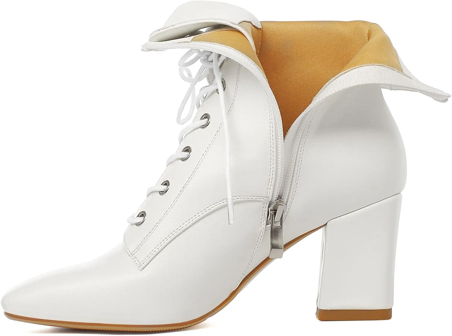 SEIFIN Women's Square Toe Chunky Heels Ankle Boots Block High Heeled Lace Up Short Booties Shoes