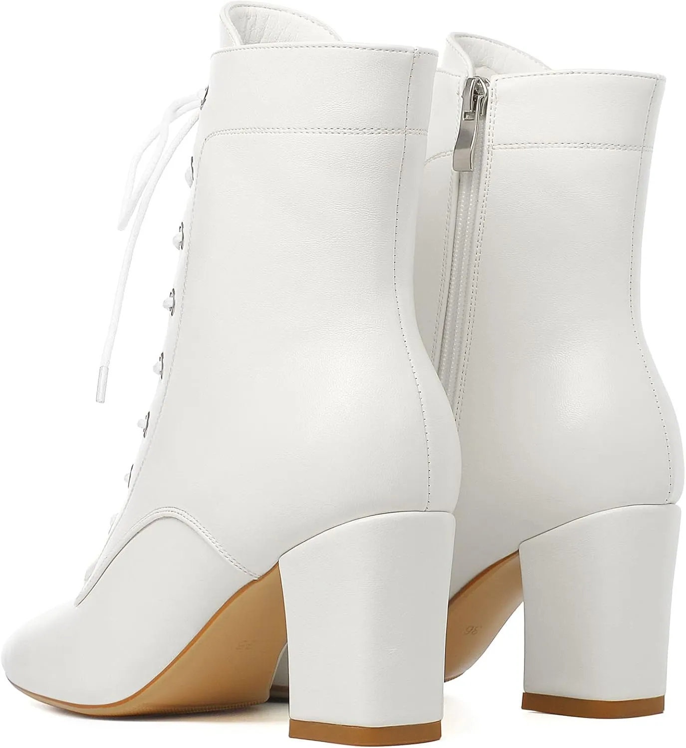 SEIFIN Women's Square Toe Chunky Heels Ankle Boots Block High Heeled Lace Up Short Booties Shoes