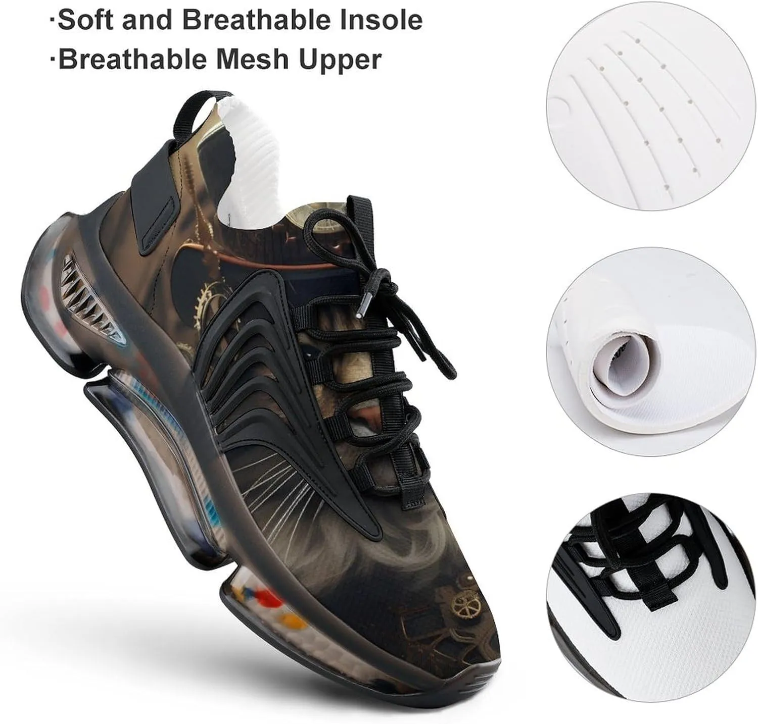 Steam Punk Grunge Cat Walking Shoes for Men Lightweight Tennis Fashion Elastic Sports Shoes Cushion Basketball Shoes