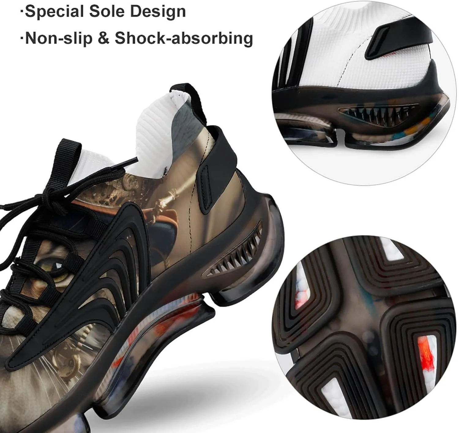 Steam Punk Grunge Cat Walking Shoes for Men Lightweight Tennis Fashion Elastic Sports Shoes Cushion Basketball Shoes