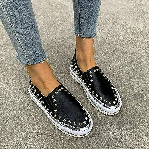 TOWELL Womens Slip on Studded Pumps Loafers Plimsolls Casual Flat Sneakers Shoes