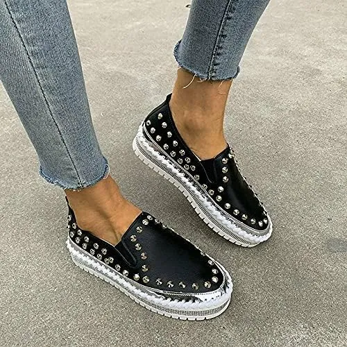 TOWELL Womens Slip on Studded Pumps Loafers Plimsolls Casual Flat Sneakers Shoes