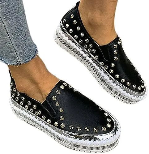 TOWELL Womens Slip on Studded Pumps Loafers Plimsolls Casual Flat Sneakers Shoes