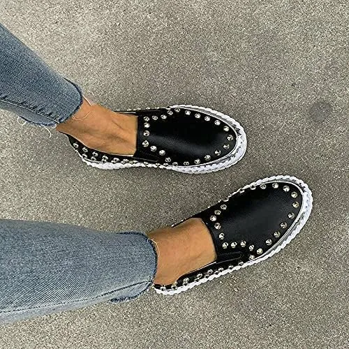 TOWELL Womens Slip on Studded Pumps Loafers Plimsolls Casual Flat Sneakers Shoes