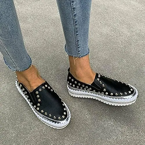TOWELL Womens Slip on Studded Pumps Loafers Plimsolls Casual Flat Sneakers Shoes