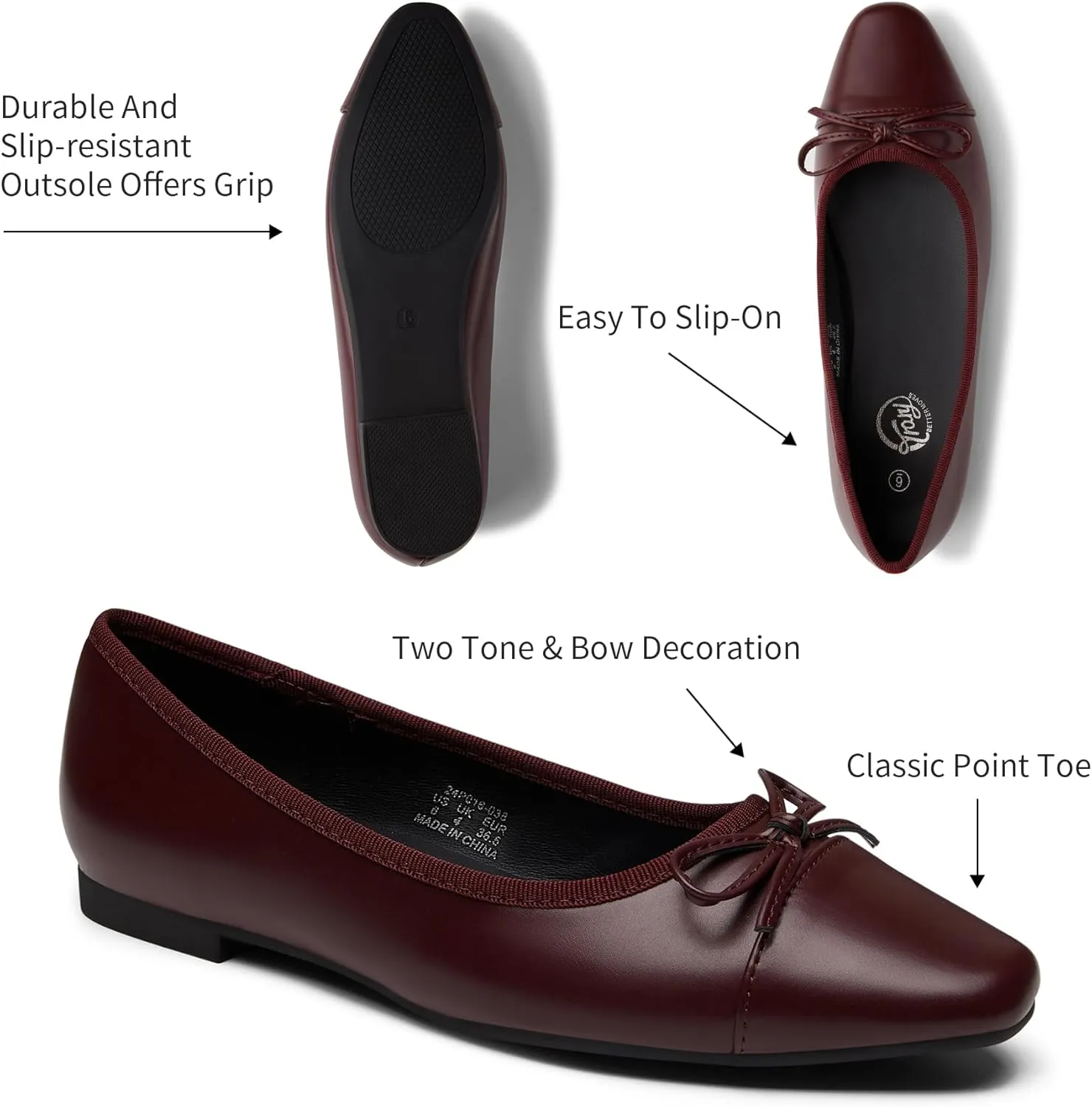 Trary Flat Shoes Women Pointed Toe Flats for Women Two-Tone Cap Toe Ballet Flats Shoes Comfortable Dressy Casual Slip-on Work Daily Soft Flat Shoes